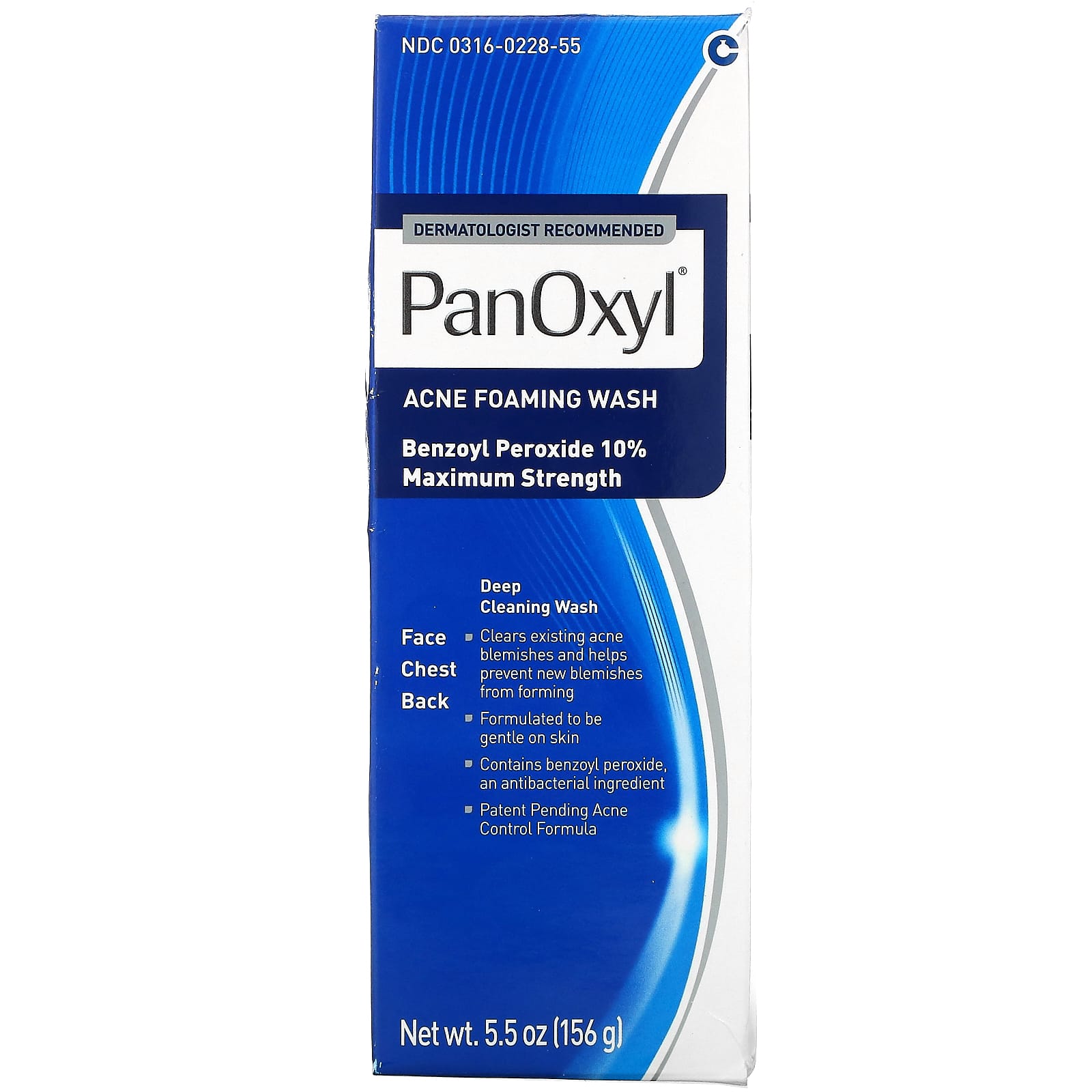 Panoxyl acne foaming wash cleanser for body, chest and face