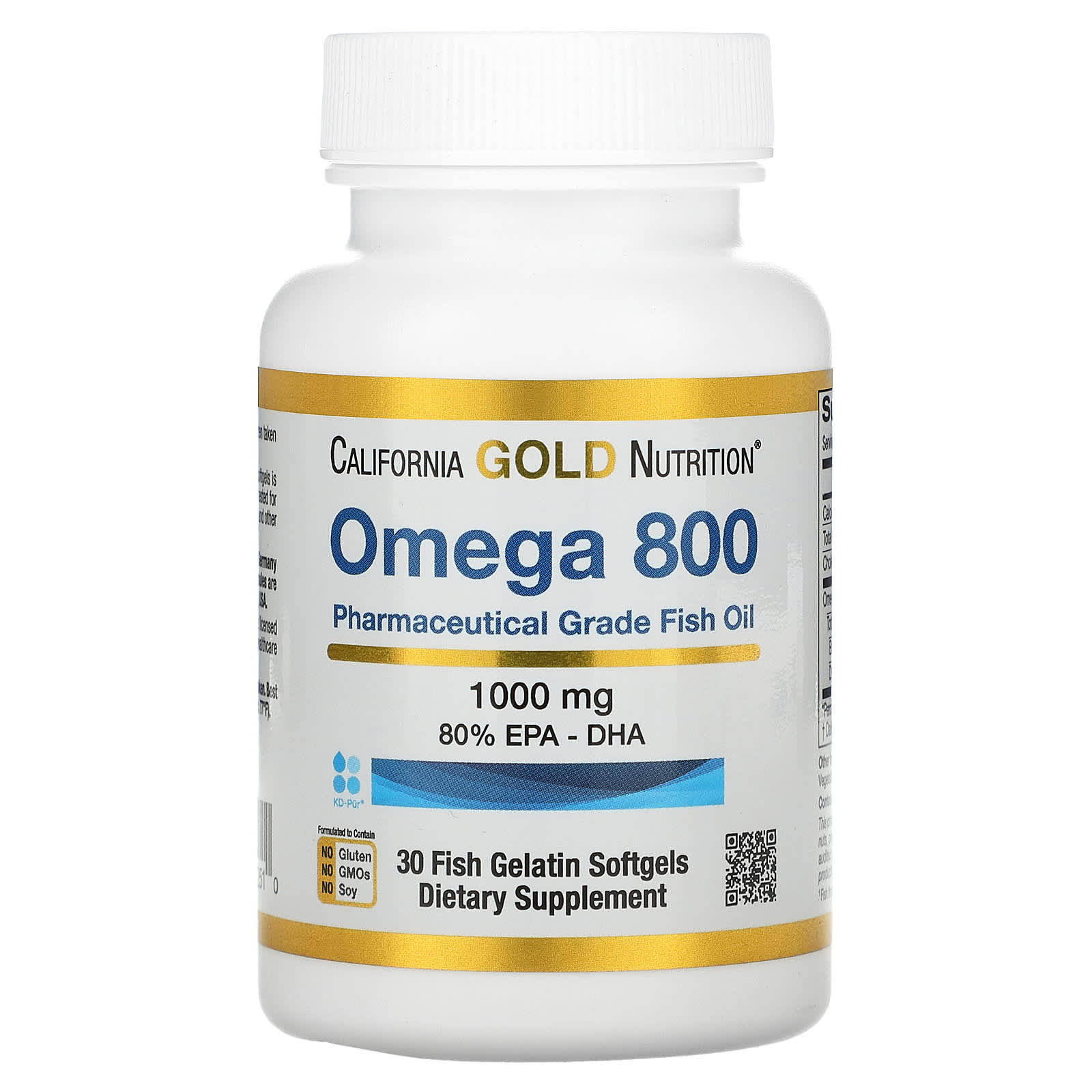 Omega 800 Pharmaceutical Grade Fish Oil - 80% EPA/DHA - Triglyceride Form - 1000 mg - 30 Fish Gelatin Softgels - California Gold Nutrition