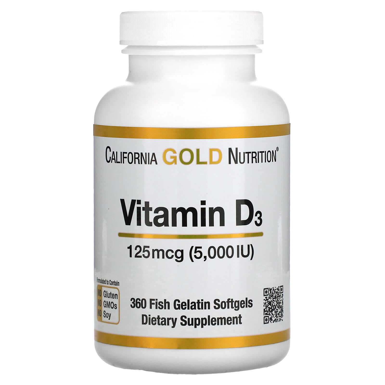 Vitamin D3 - 125 mcg (5 - 000 IU) - 360 Fish Gelatin Softgels - California Gold Nutrition